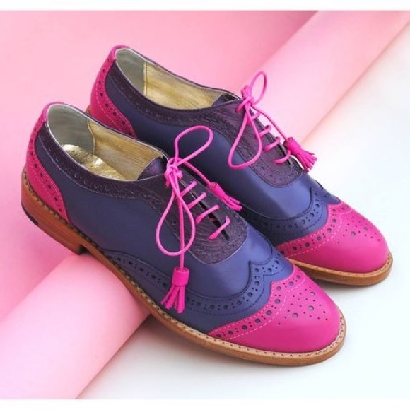 Handcrafted women oxford wingtip lace up brogue shoes - Picture 6 of 9